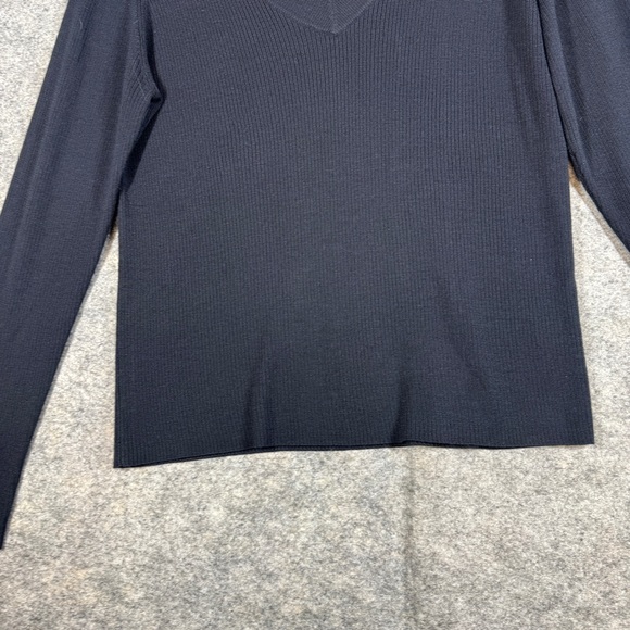 Banana Republic Deep Navy Silk Cashmere V Neck Sweater XL Ribbed Knit Minimalist - Picture 5 of 13